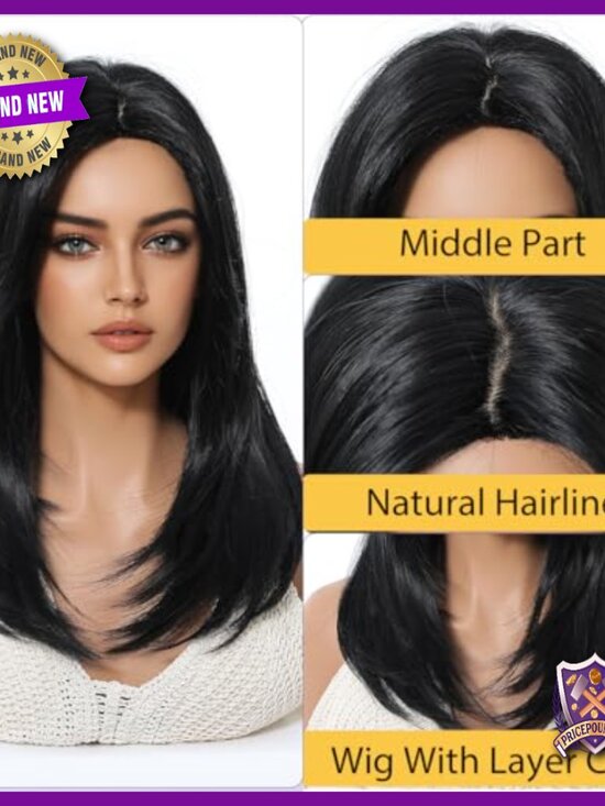 Shoulder Length Layered Straight Human Hair Wig with Bangs Glueless Wear main image 5